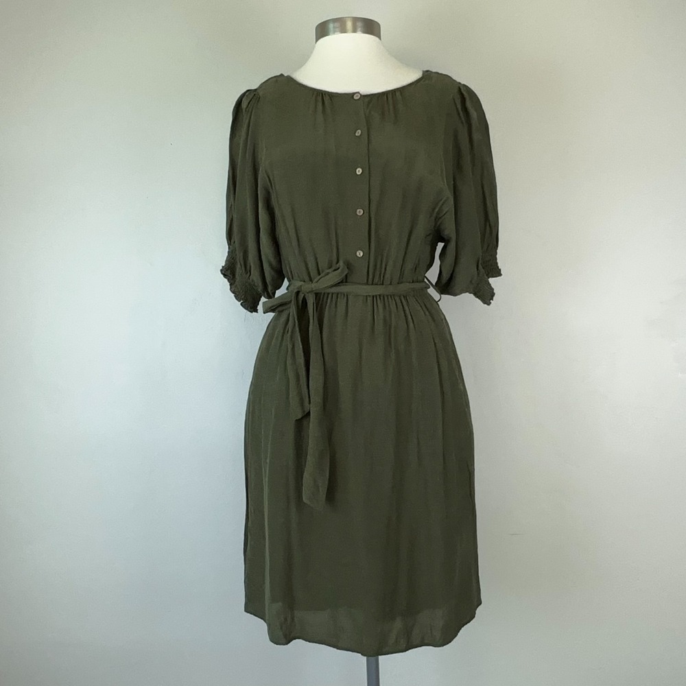 Anthropologie Shirt Dress S Cottage Modest Minimalist Belted Nicole Puff Sleeve